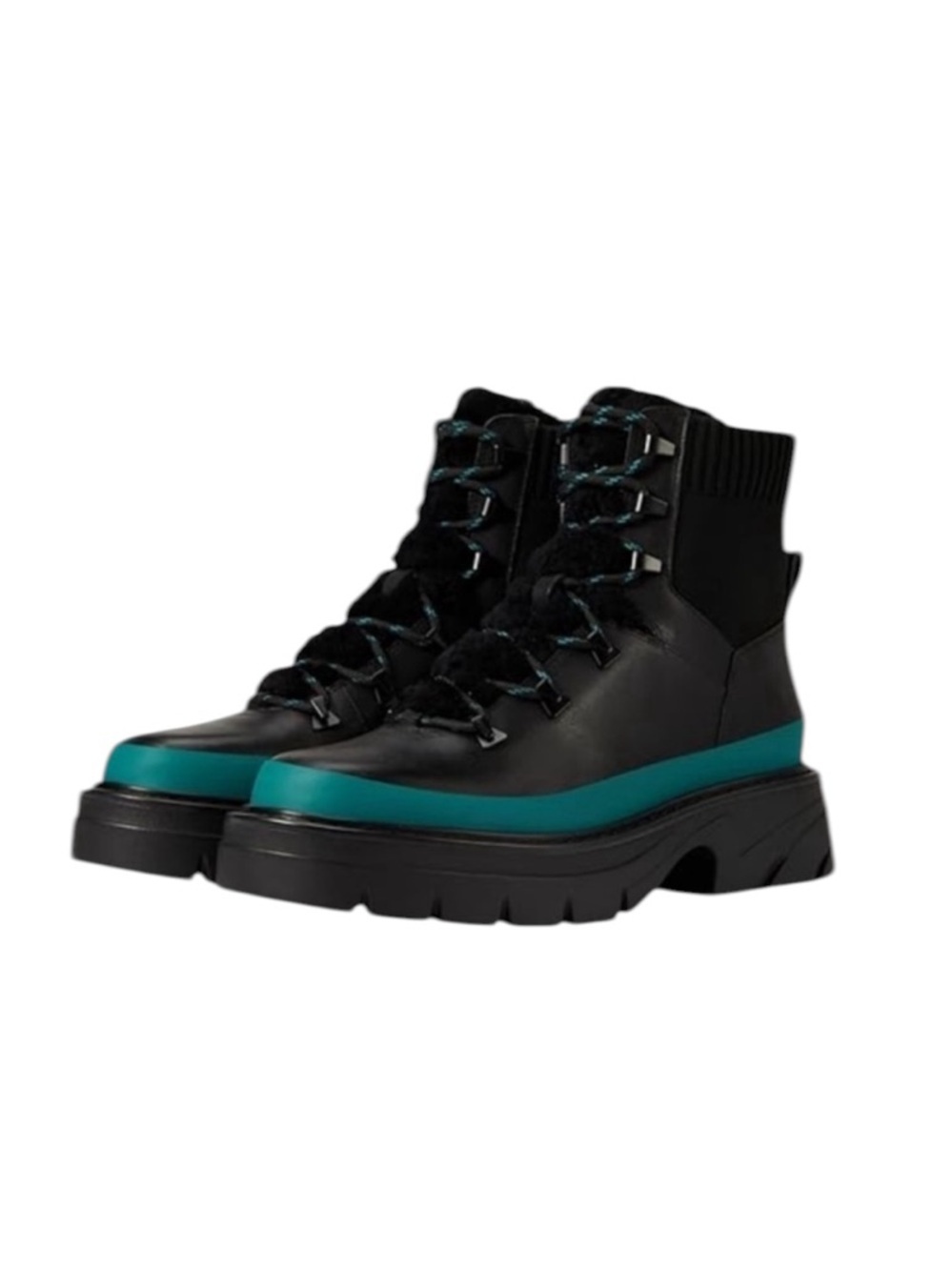 Marc Fisher Leather ML Izumi Combat Boot Real Sheepkin Fur Black Size 7 NWT